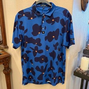 NWT~BAD BIRDIE Men Blue Dreams Floral UPF 50+ Golf Polo Top Size Medium